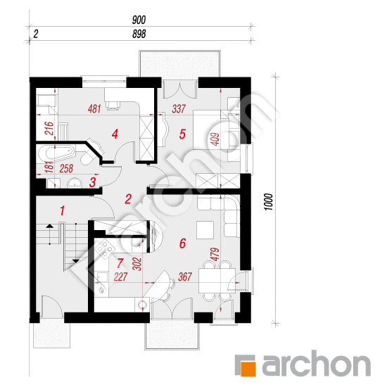 gotowy projekt Dom w sagowcach 2 rzut parteru