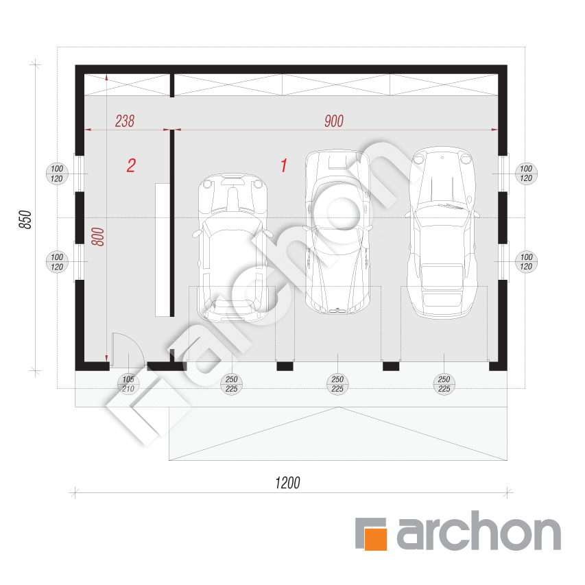 gotowy projekt Garaż 3-stanowiskowy G8 rzut parteru