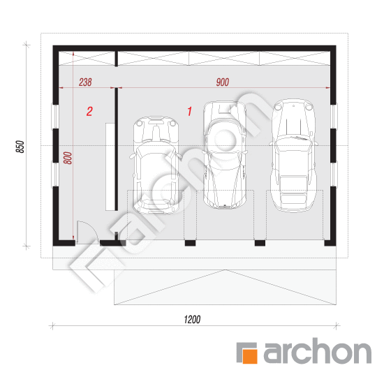 gotowy projekt Garaż 3-stanowiskowy G8 rzut parteru