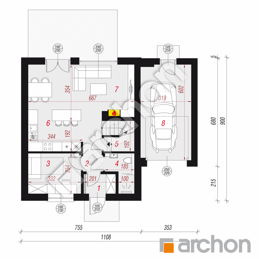 gotowy projekt Dom w arkadiach 3 (G) rzut parteru