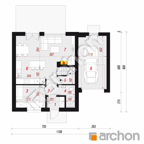 gotowy projekt Dom w arkadiach 3 (G) rzut parteru