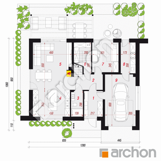 gotowy projekt Dom w daliach 5 (GE) rzut parteru