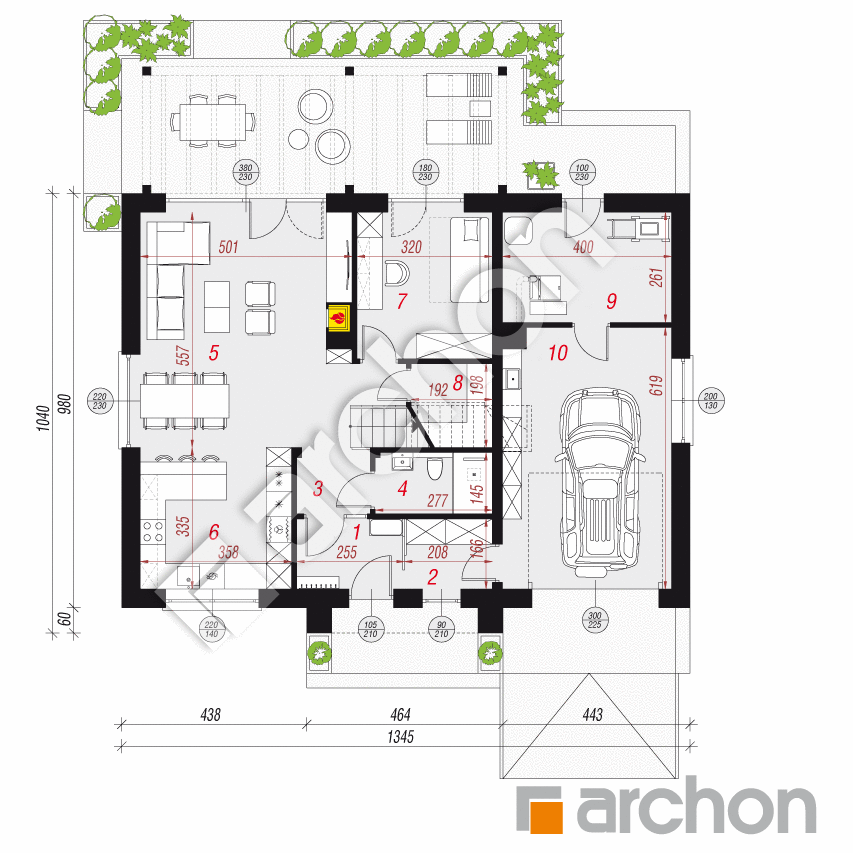 gotowy projekt Dom w balsamowcach 24 (G) rzut parteru