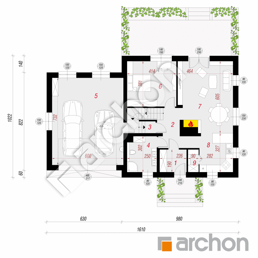 gotowy projekt Dom w rododendronach 17 (G2P) rzut parteru