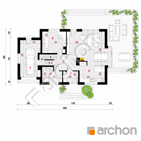 gotowy projekt Dom w werbenach 8 (PN) rzut parteru