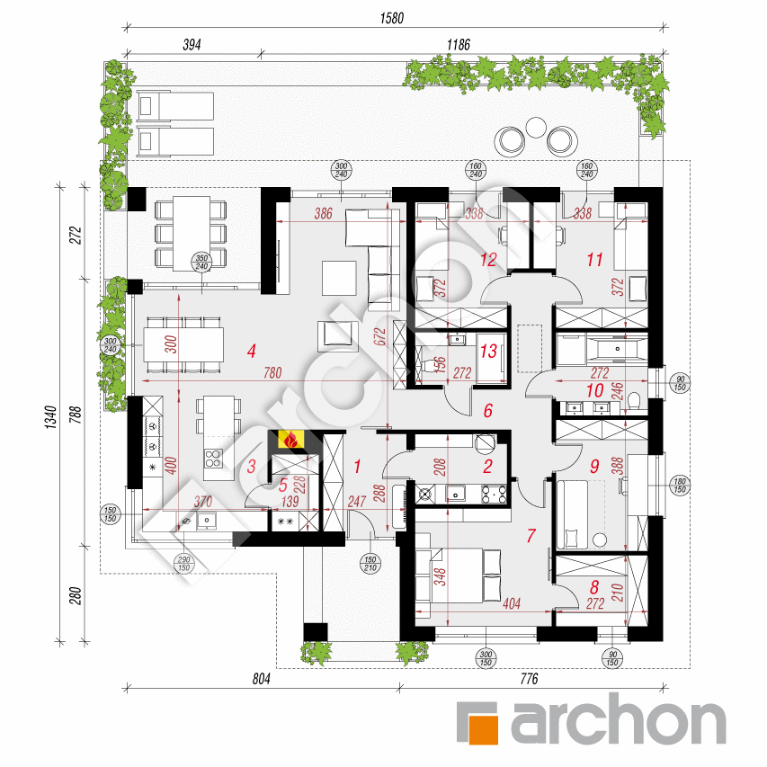 gotowy projekt Dom w przebiśniegach 35 (E) rzut parteru