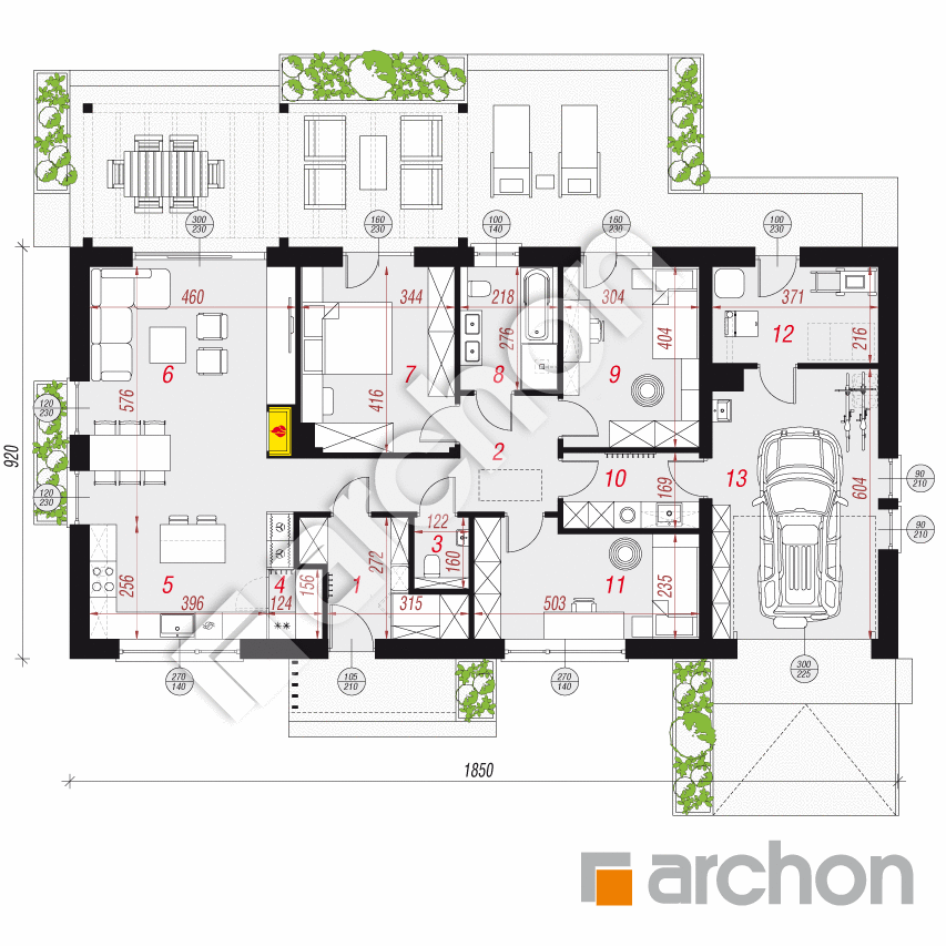 gotowy projekt Dom w kruszczykach 20 (GE) rzut parteru
