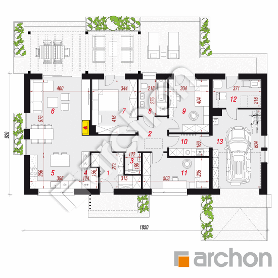 gotowy projekt Dom w kruszczykach 20 (GE) rzut parteru