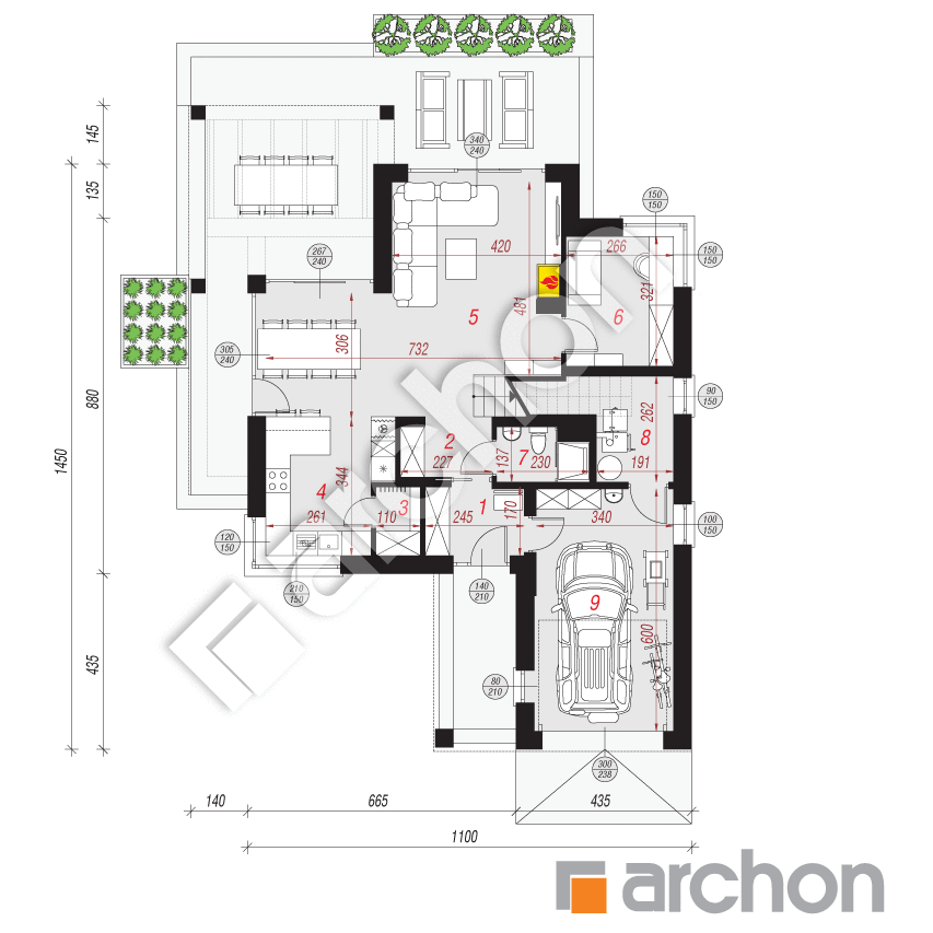 gotowy projekt Dom w telimach 2 (G) rzut parteru