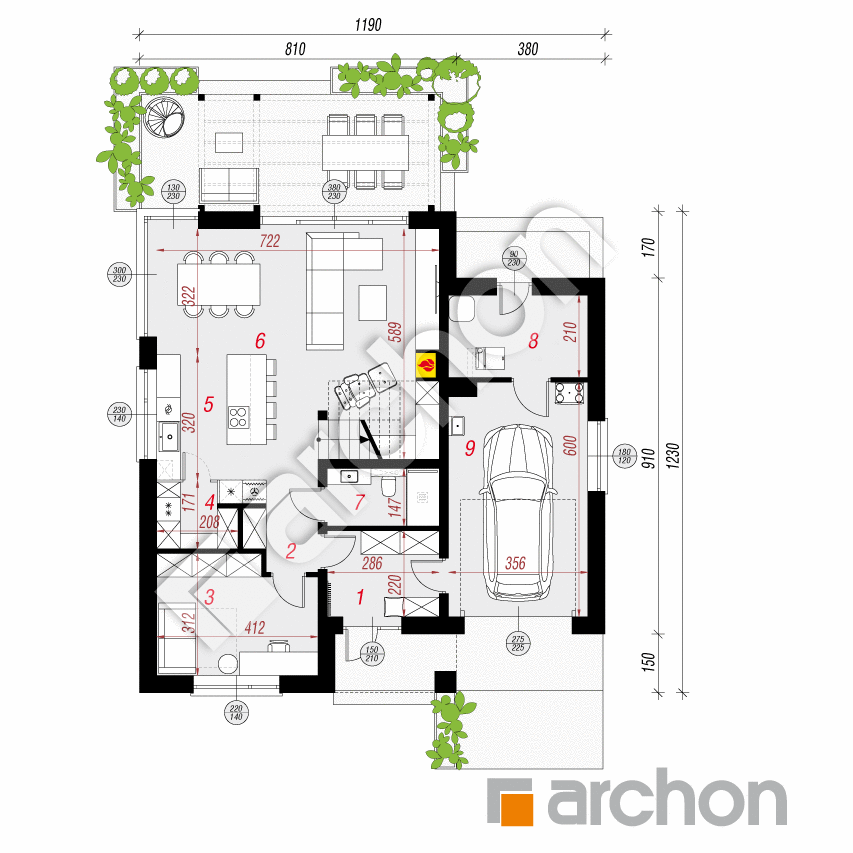 gotowy projekt Dom w passiflorze 2 (E) rzut parteru