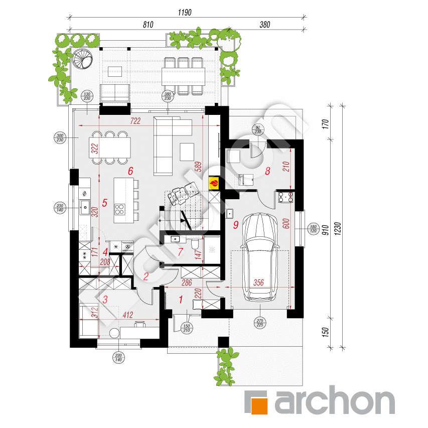 gotowy projekt Dom w passiflorze 2 (E) rzut parteru