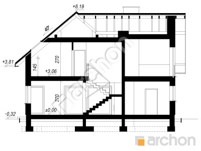 gotowy projekt Dom w passiflorze 2 (E) przekroj budynku