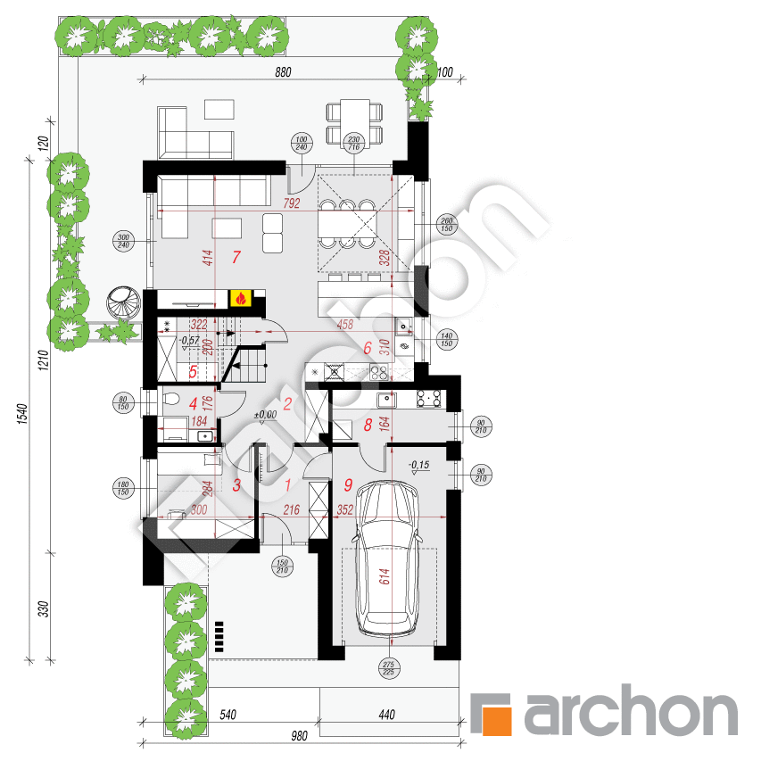 gotowy projekt Dom w miletiach (GE) rzut parteru