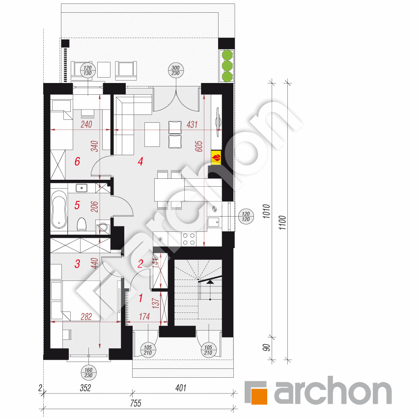 gotowy projekt Dom w bratkach 5 (R2BA) rzut parteru
