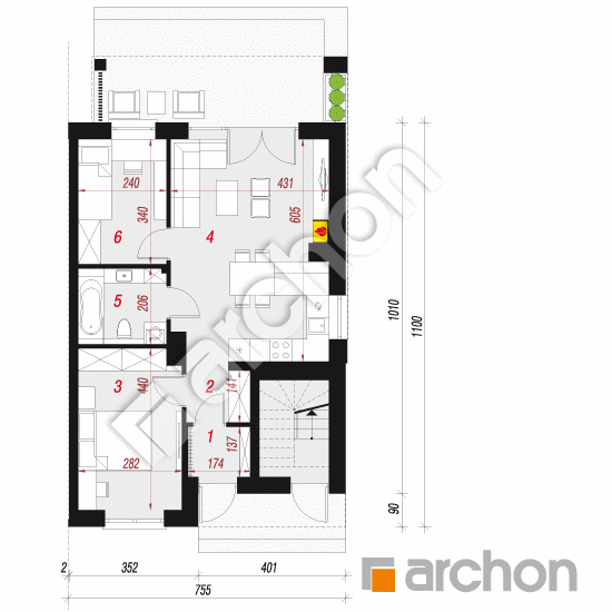 gotowy projekt Dom w bratkach 5 (R2BA) rzut parteru