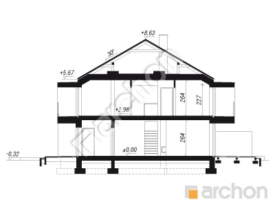 gotowy projekt Dom w klematisach 28 (R2) przekroj budynku