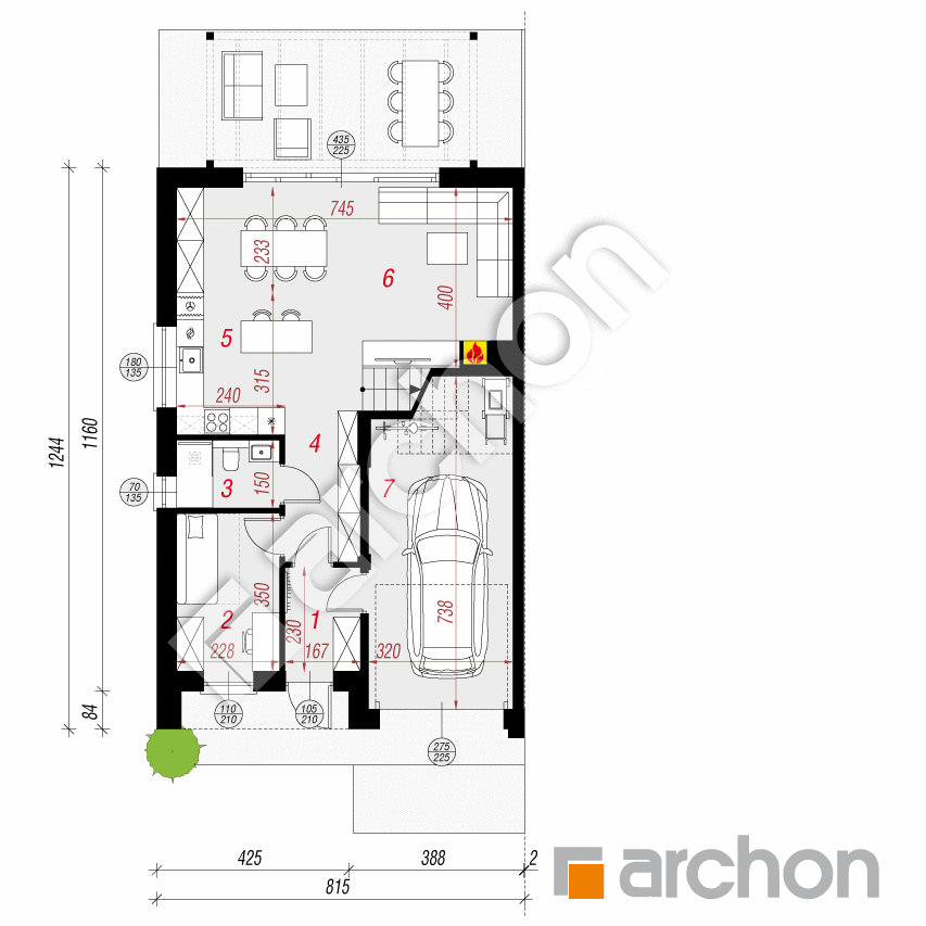 gotowy projekt Dom w narcyzach 15 (GB) rzut parteru