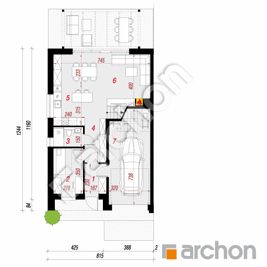 gotowy projekt Dom w narcyzach 15 (GB) rzut parteru