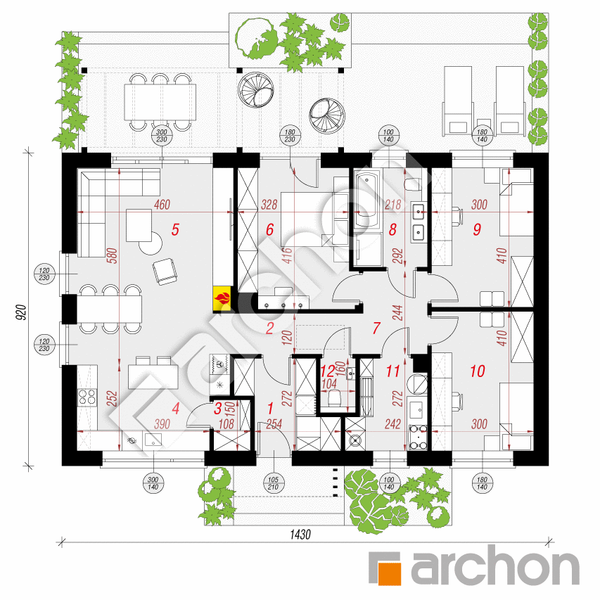 gotowy projekt Dom w kruszczykach 20 (E) rzut parteru