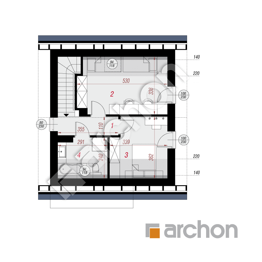 gotowy projekt Dom w borówkach (NE) OZE rzut poddasza