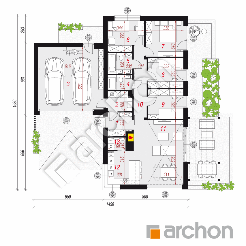 gotowy projekt Dom w kosaćcach 25 (G2) rzut parteru