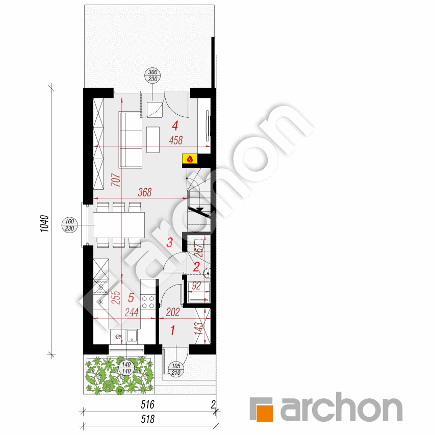 gotowy projekt Dom w riveach 4 (B) rzut parteru