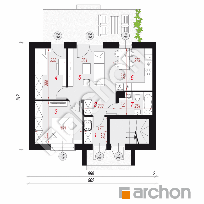 gotowy projekt Dom w pileach  (R2BE) rzut parteru