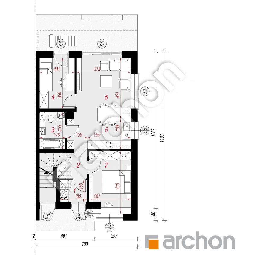 gotowy projekt Dom w bratkach 6 (R2BE) rzut parteru