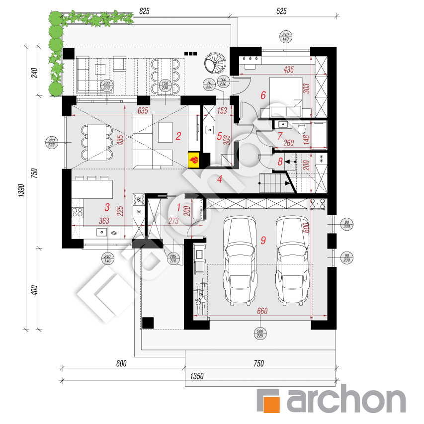 gotowy projekt Dom w cedronellach (G2E) rzut parteru