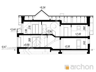 gotowy projekt Dom w rododendronach 7 (G2N) przekroj budynku