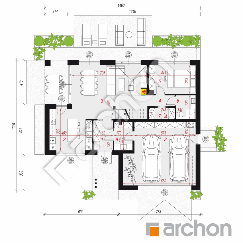 gotowy projekt Dom w pierzastkach (G2E) rzut parteru