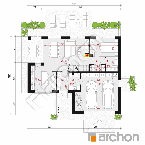 gotowy projekt Dom w pierzastkach (G2E) rzut parteru