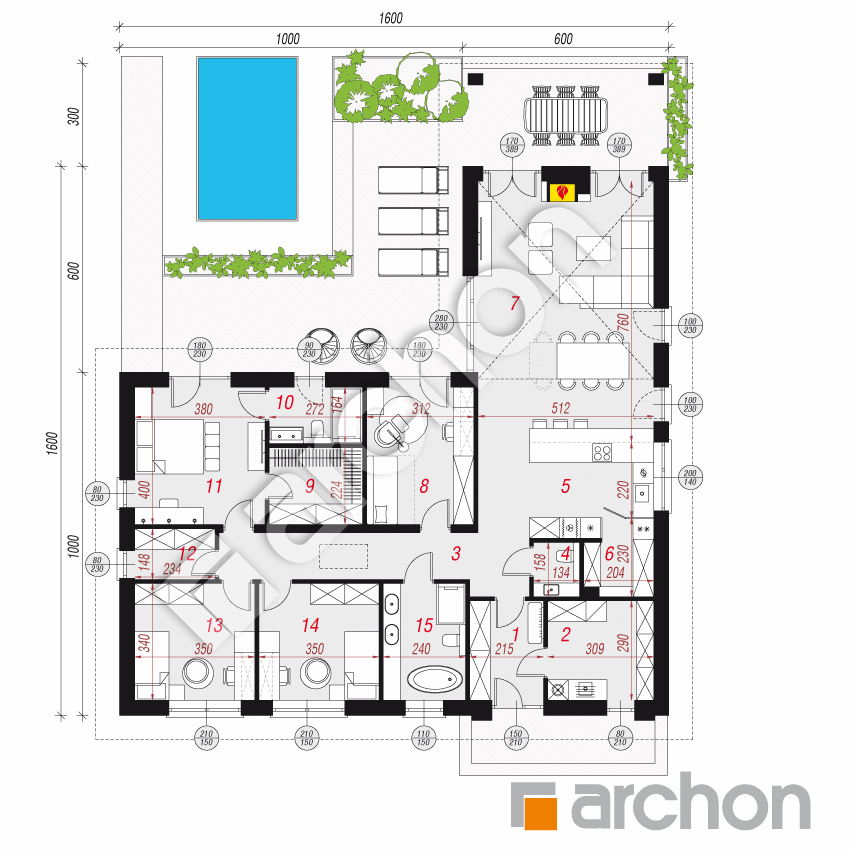 gotowy projekt Dom w marzankach 5 rzut parteru