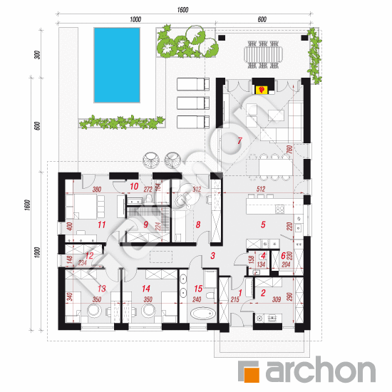 gotowy projekt Dom w marzankach 5 rzut parteru