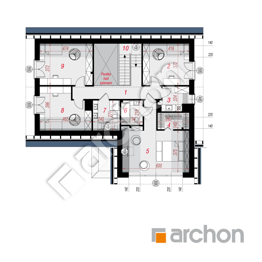gotowy projekt Dom w arganiach 2 (G2E) rzut poddasza