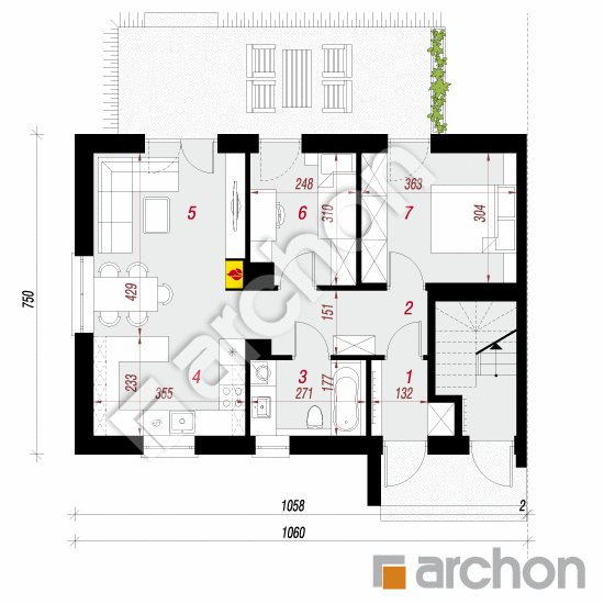 gotowy projekt Dom w halezjach (R2B) rzut parteru
