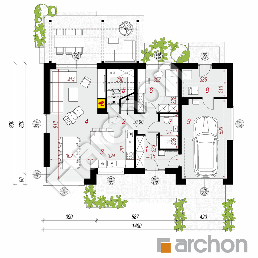 gotowy projekt Dom w wisteriach 24 (G) rzut parteru