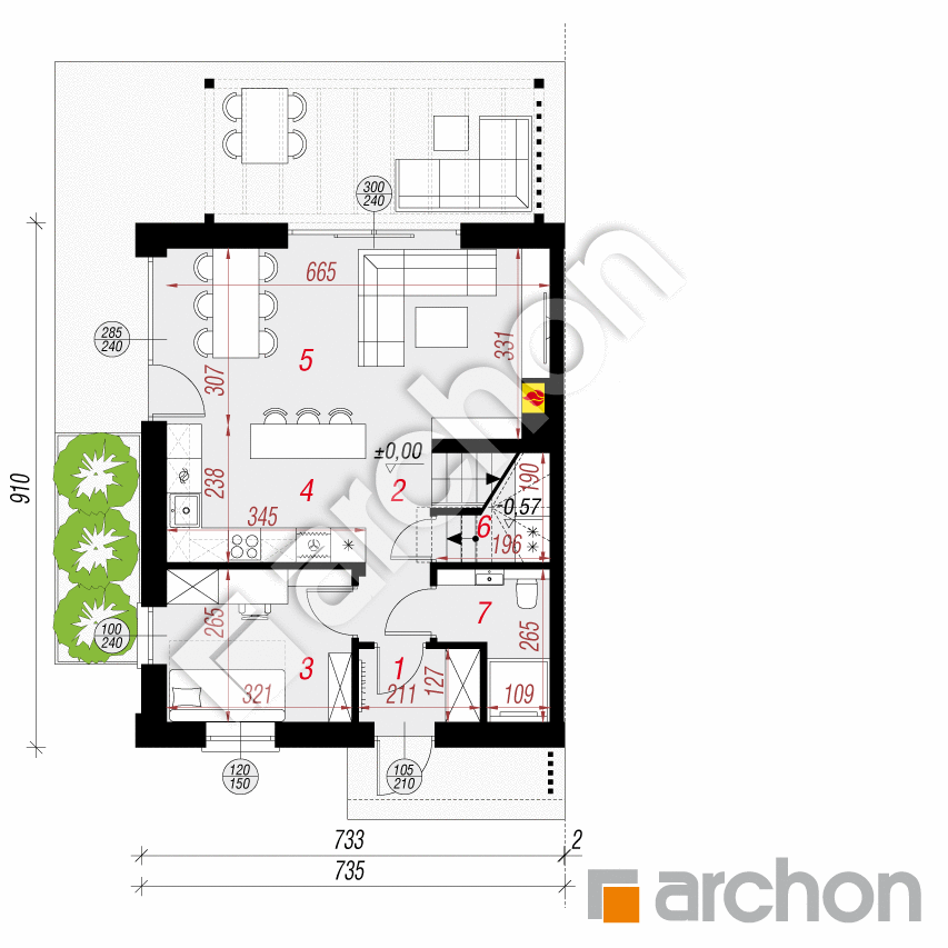 gotowy projekt Dom w arkadiach 9 (B) rzut parteru