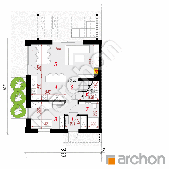 gotowy projekt Dom w arkadiach 9 (B) rzut parteru