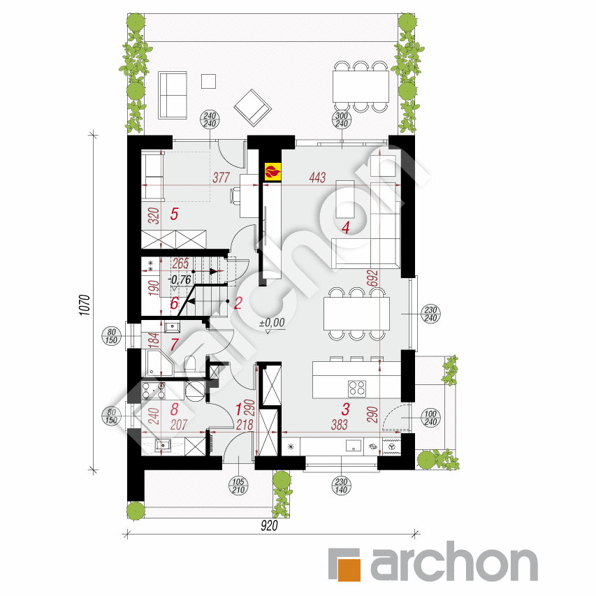 gotowy projekt Dom w szkarłatkach 6 (E) rzut parteru