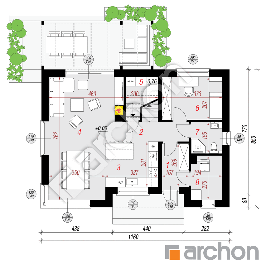 gotowy projekt Dom w wisteriach 15 (A) rzut parteru