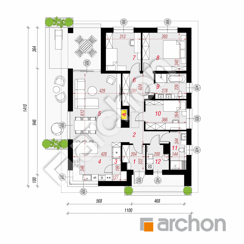 gotowy projekt Dom w renklodach 24 rzut parteru