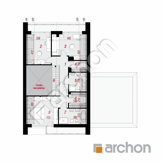gotowy projekt Dom w jaskrzynach 2 (G2E) rzut poddasza