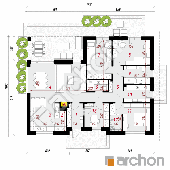 gotowy projekt Dom w litodorach (M) rzut parteru