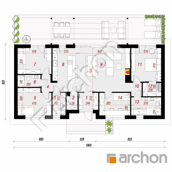 gotowy projekt Dom w wanilii 3 (E) rzut parteru