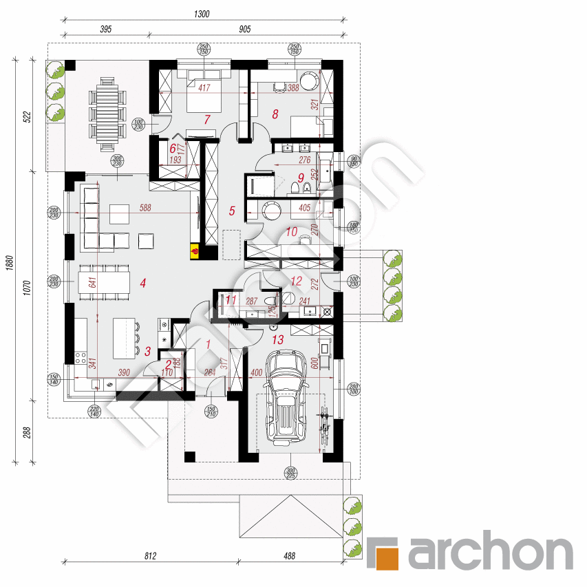 gotowy projekt Dom w renklodach 15 (G) rzut parteru