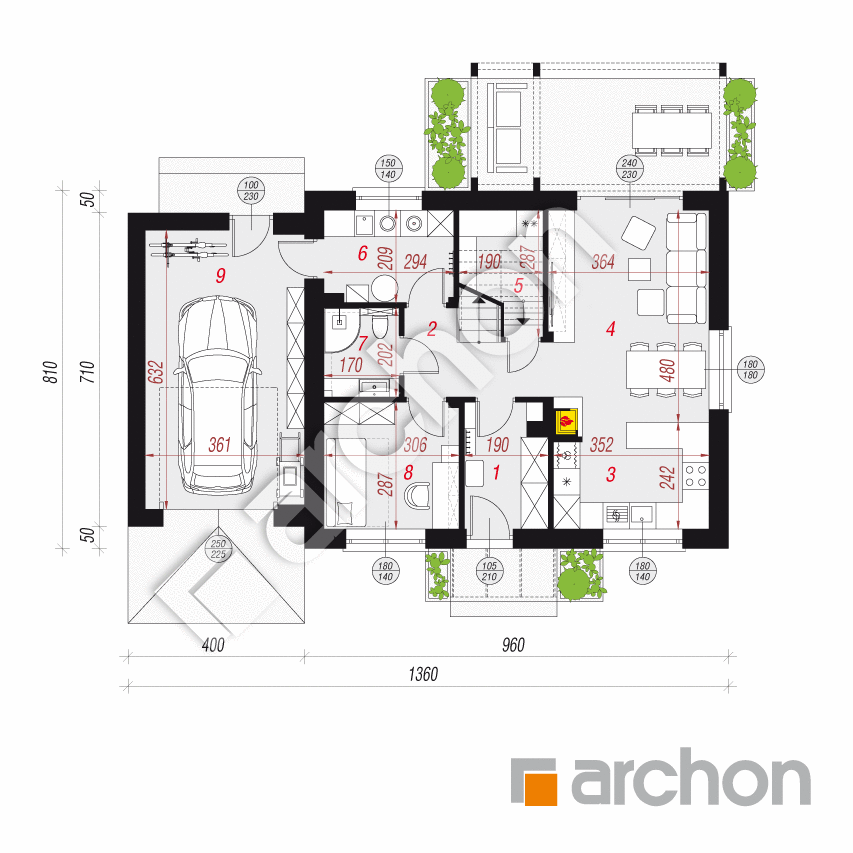 gotowy projekt Dom w zielistkach 23 (G) rzut parteru