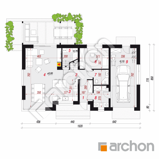 gotowy projekt Dom w wisteriach 15 (G) rzut parteru