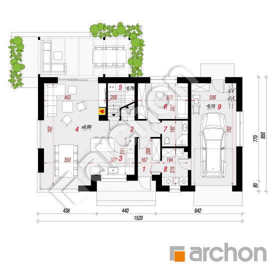 gotowy projekt Dom w wisteriach 15 (G) rzut parteru