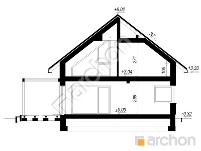 gotowy projekt Dom w kotewkach 5 (E) przekroj budynku